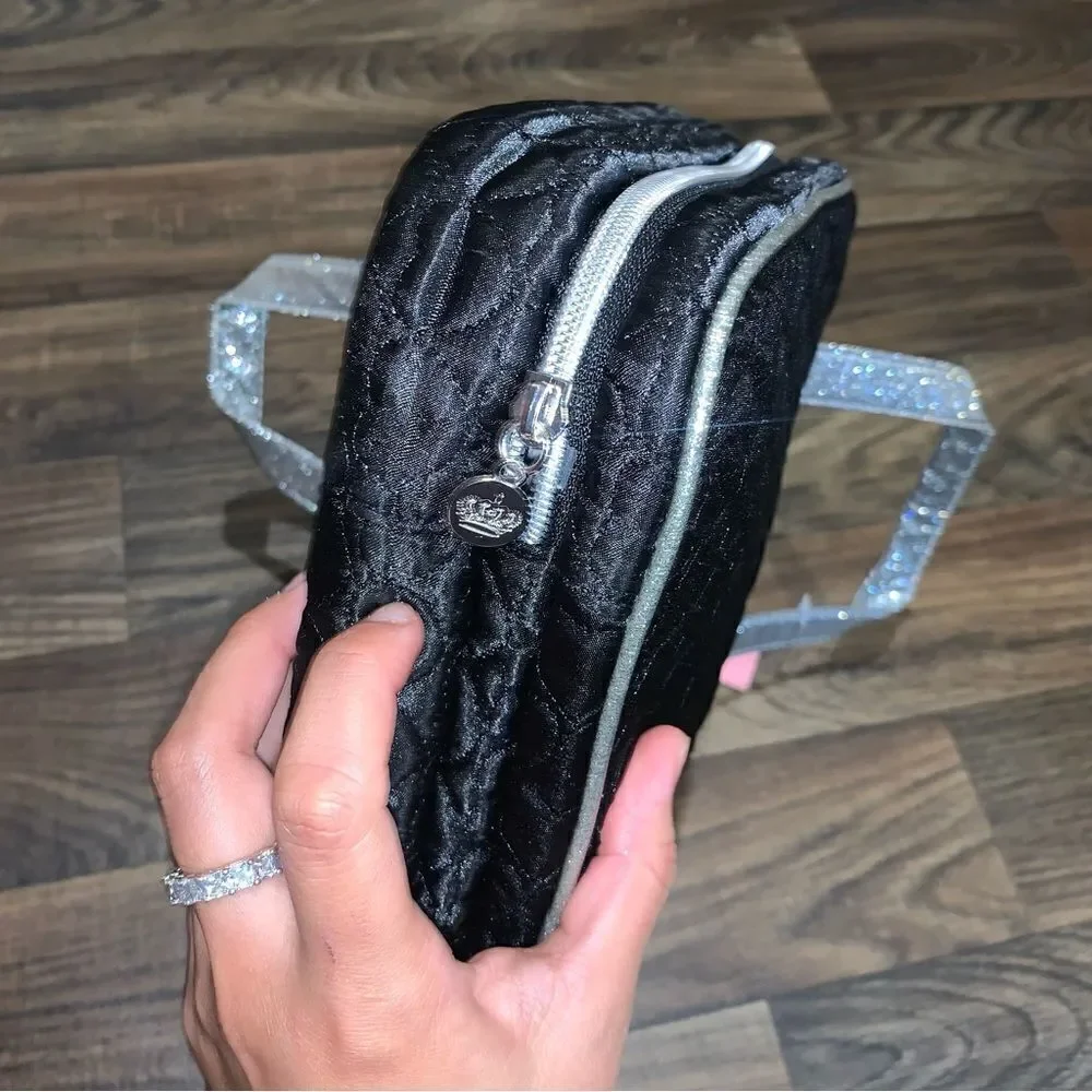 Black Hearts & Silver Glitter Cosmetic Travel Bag